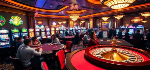 Players engaging at the best online casinos in a vibrant casino atmosphere.