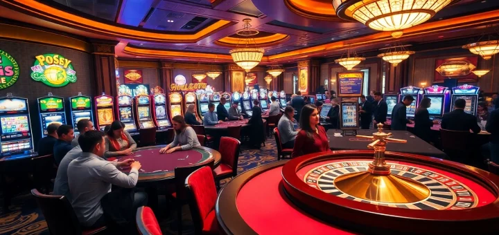 Players engaging at the best online casinos in a vibrant casino atmosphere.